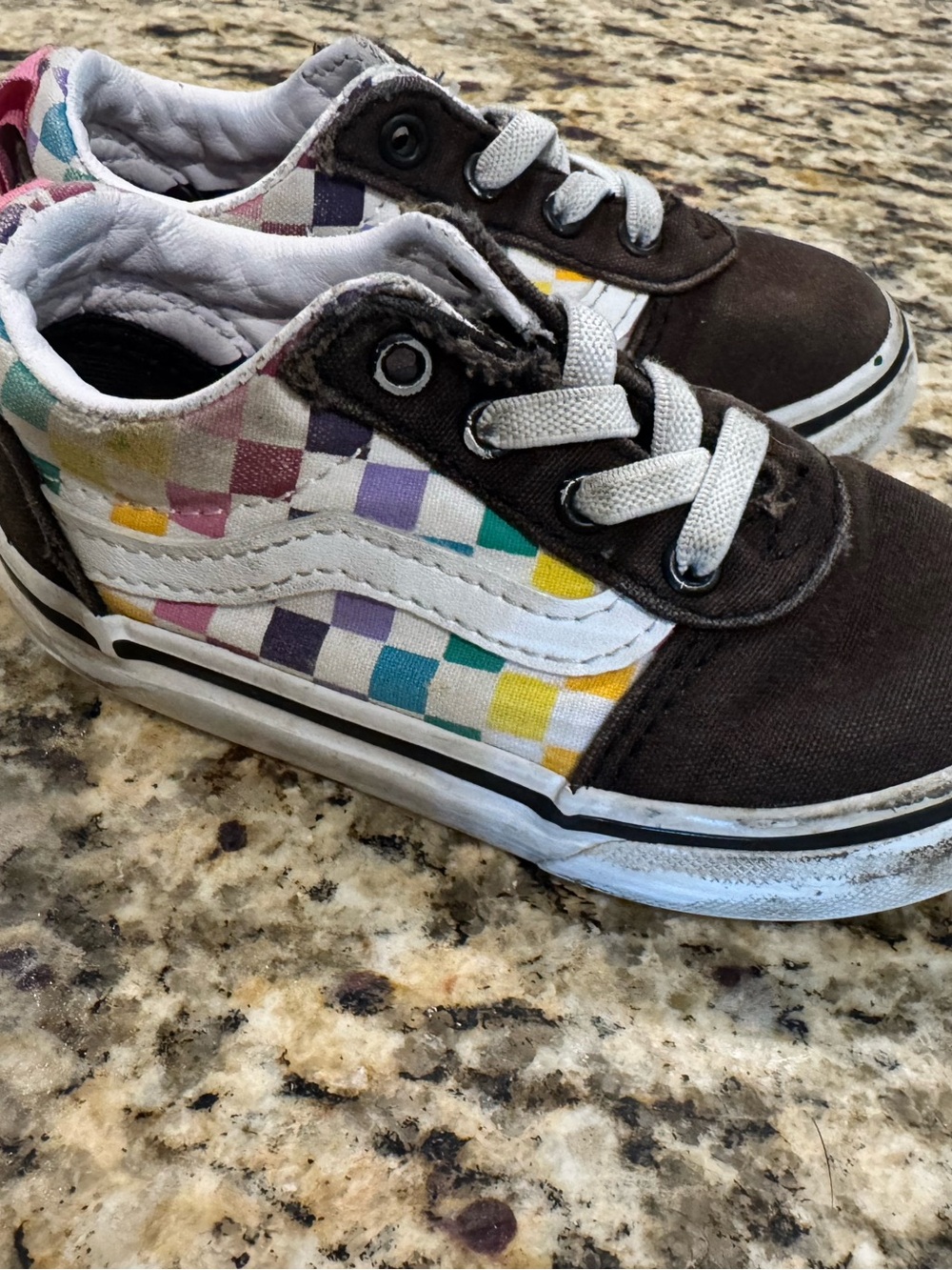 Kids Checkerboard Low-Top Sneakers - Brown Multicolor